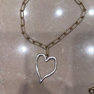 Chunky Gold and Silver Heart Necklace with Open Design